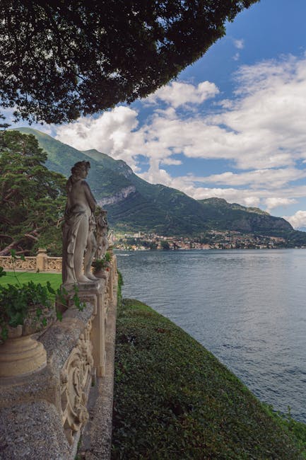 Lake Como sunset view villa gardens