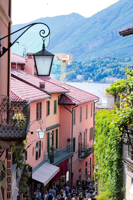 Como old town cobblestone street sunrise