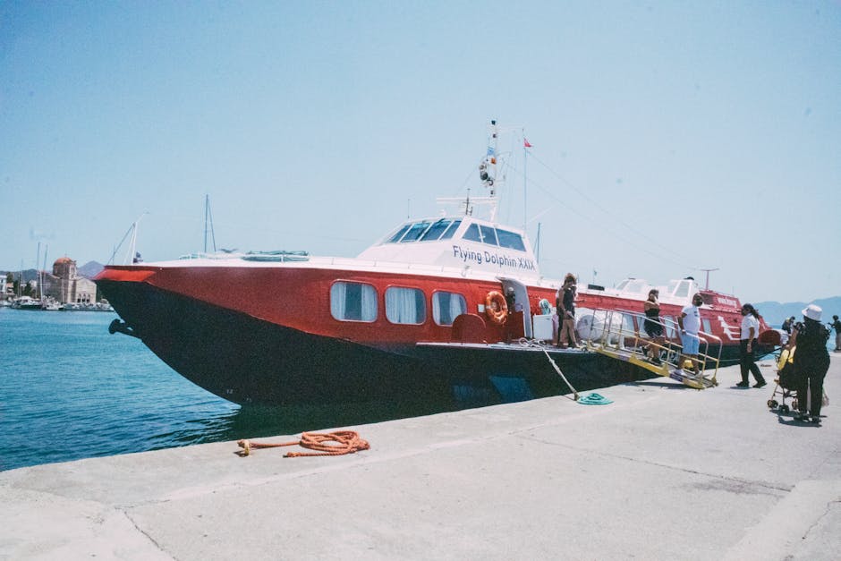 Fast ferry dock boarding passengers