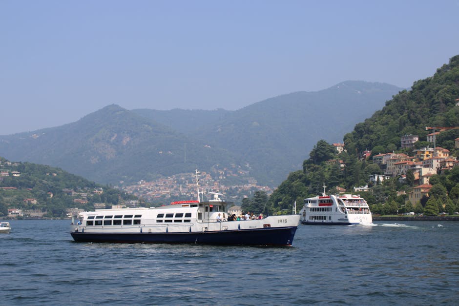 ferry on Lake Como morning mist