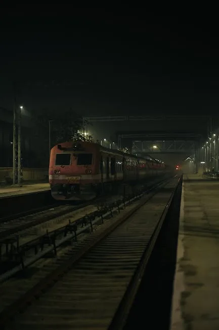 Roter Zug am dunklen Bahnhof auf dem Weg zum Comer See