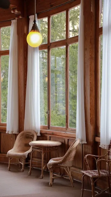 Holzveranda einer Villa am Comer See mit Korbsesseln