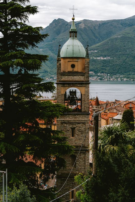 Como lakeside view medieval walls