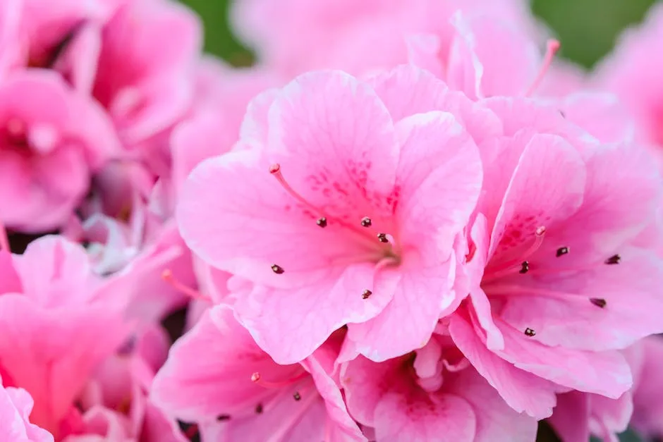 Nahaufnahme leuchtend rosa Blüten in einem Garten am Comer See.
