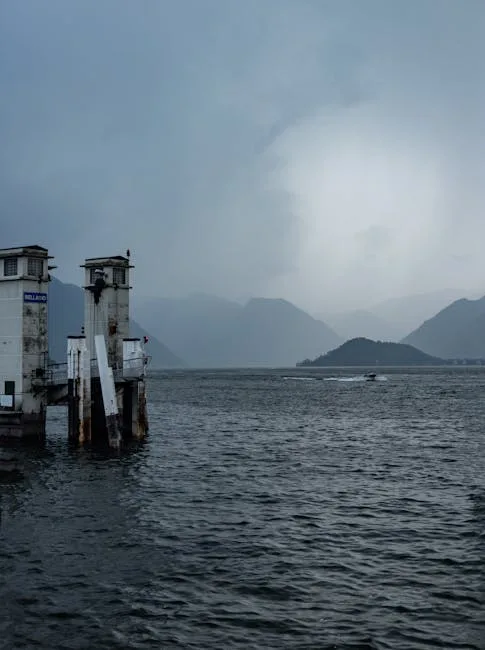 Motorboats with lifebuoys and outboard engines on Lake Como